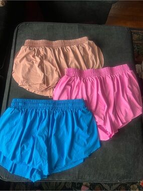 Bundle of three size xl Women’s Elastic-Waist Active Shorts - Pink, Blue, mauve
